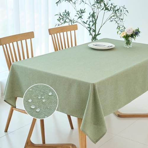 maxmill Linen Texture Tablecloth Water Resistant Antiwrinkle Spillproof Wipeable Washable Soft Fabric Table Cloth for Dining Room, Buffet Banquet Party Holiday, Rectangular 60 x 108 Inch, Sage Green - color: Sage Green, size: 108" x 60" (Rectangular)