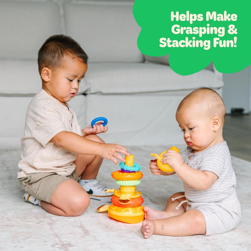 Move2Play, Stacking Toy, Includes 7 Unique Rings, Montessori Development, Baby Toy, Gift for 1 Year Old Boys & Girls, Ages 0-6+, 9, 10, 12, 18+ Months (Giraffe Stacker)