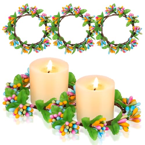 MAGICLULU Easter Candle Rings, 5pcs Artificial Berry Floral Spring Wreaths Decor for Votive Tea Lights, Table Centerpiece, Home Door Window Festival Decoration