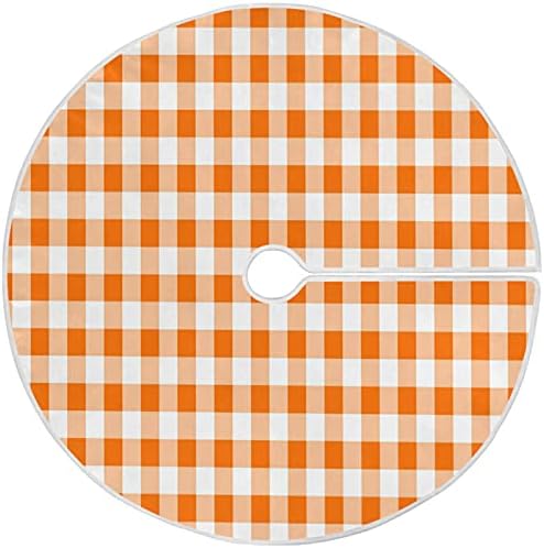 Fall Autumn Christmas Tree Skirt 48", Orange and White Plaid Xmas Tree Skirts Floor Door Mat Round Pad for Holiday Party Indoor Outdoor Home Decorations