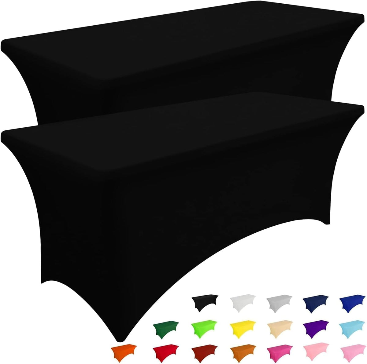 Smiry 2 Pack Spandex Table Cloth 4FT, Elastic Fitted Stretch Tablecloths, Washable and Wrinkle Free Rectangular Patio Table Cover for Outdoor, Wedding, Banquet & Parties (Black, 48Lx24Wx30H Inch)