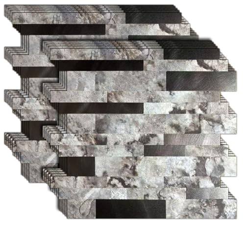 10-Sheet Peel and Stick Backsplash Tile, PVC Mixed Meta,l Stick on Kitchen, Bathroom Vanities, Fireplace Décor, Laundry Table(11.2" X 12.7") (10, Darken Coffee+Frosted Grey) - color: Darken Coffee+Frosted Grey