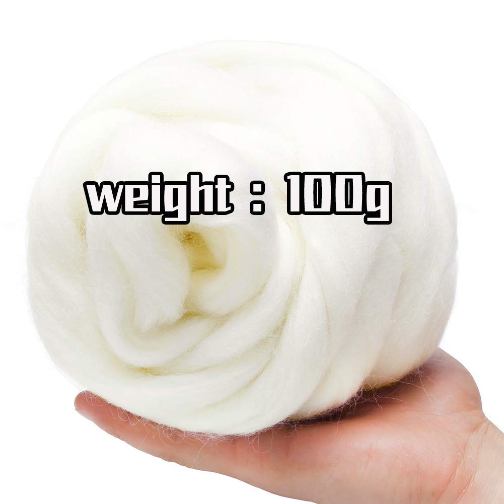 18 Pieces 6 Colors Needle Felting Needles and 3.53oz White Wool Roving Yarn, Wool Felting Supplies, Needle Felting Tool Kit Wool Triangular Felting Needles with Iron Box for Wool Felting