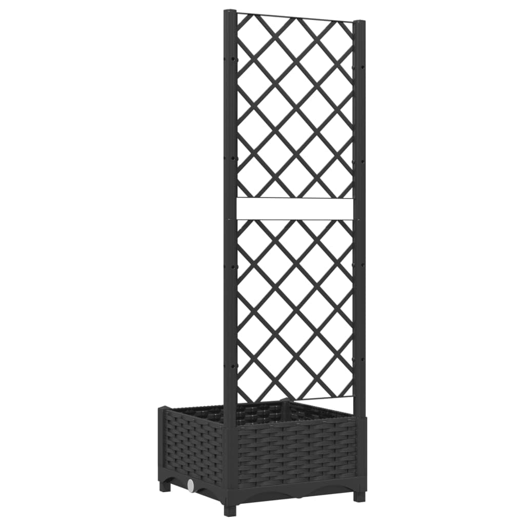 Kalmrek Garden Planter Black Polypropylene with Trellis 15.7 x 15.7 x 47.8 in Square Container for Outdoor Balcony Patio Raised Flower Display