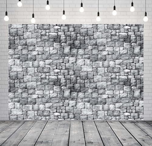 7x5ft Fabric Grey Stone Brick Wall Photography Backdrop Medieval Castle Wall Decor Kids Party Decorations Halloween Knight Themed Photo Booth Props Wallpaper - size: 7x5ft