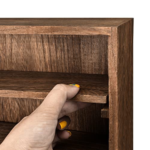 Ikee Design Wooden Wall-Mounted Display Shelves Rack for Collectibles-Figures,Shot Glasses,Spice Can,Cosmetics or Perfume-5 Adjustable Height Shelves,Space-Saving- Brown Color - color: Brown, 5 Shelves