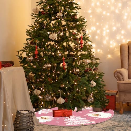 Christmas Tree Cover, Blush Holiday Skirts, Santa Claus Tree Mat, Pink St. Nick Decor, for Family Room, Bedchamber, Patio, Inside, Outside, Festive Christmas Ornaments