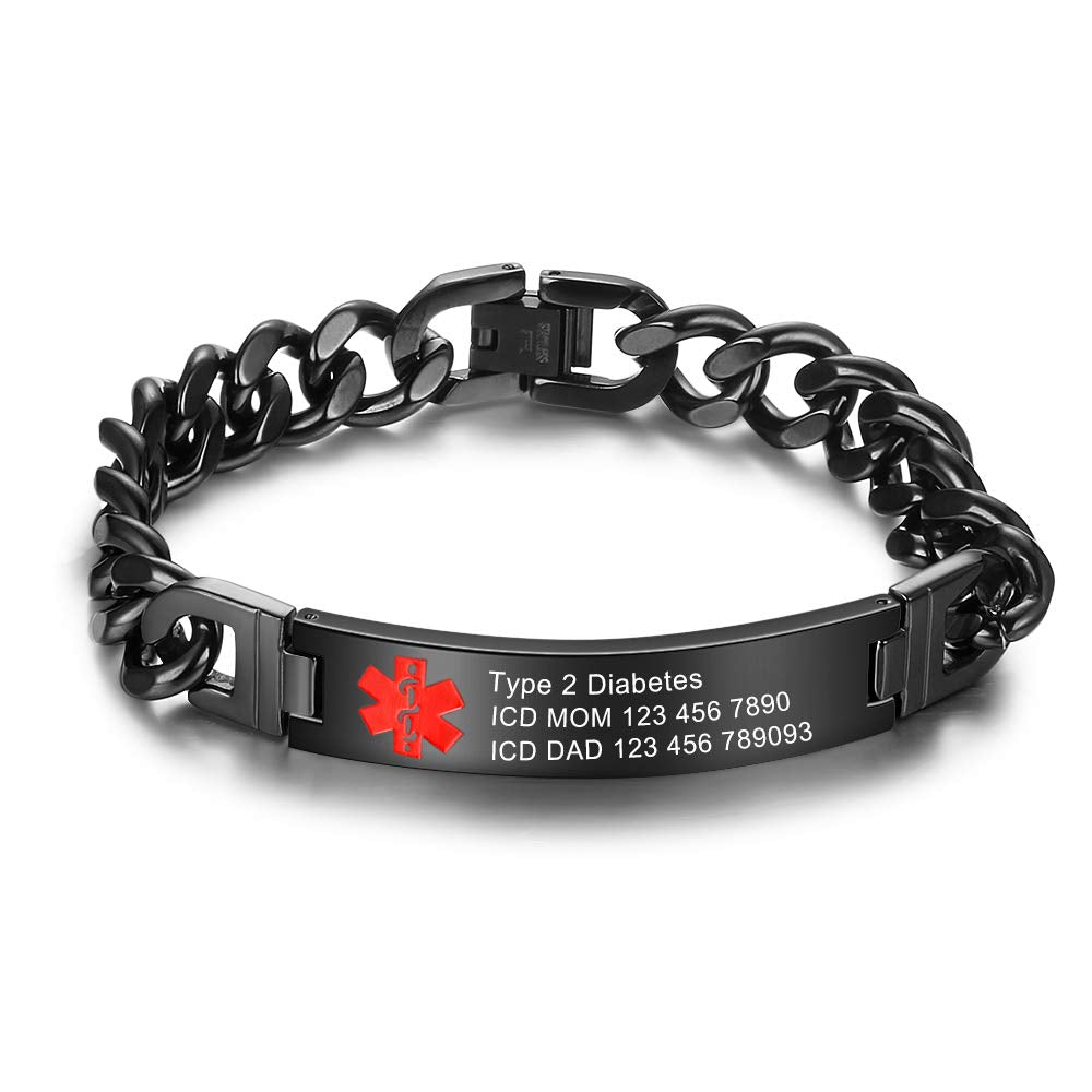 Giftider Custom Medical Alert Bracelet Engraved Emergency ID Stainless Steel Bracelets for Adults Men Women 7.5-8.5-9.8 Inch