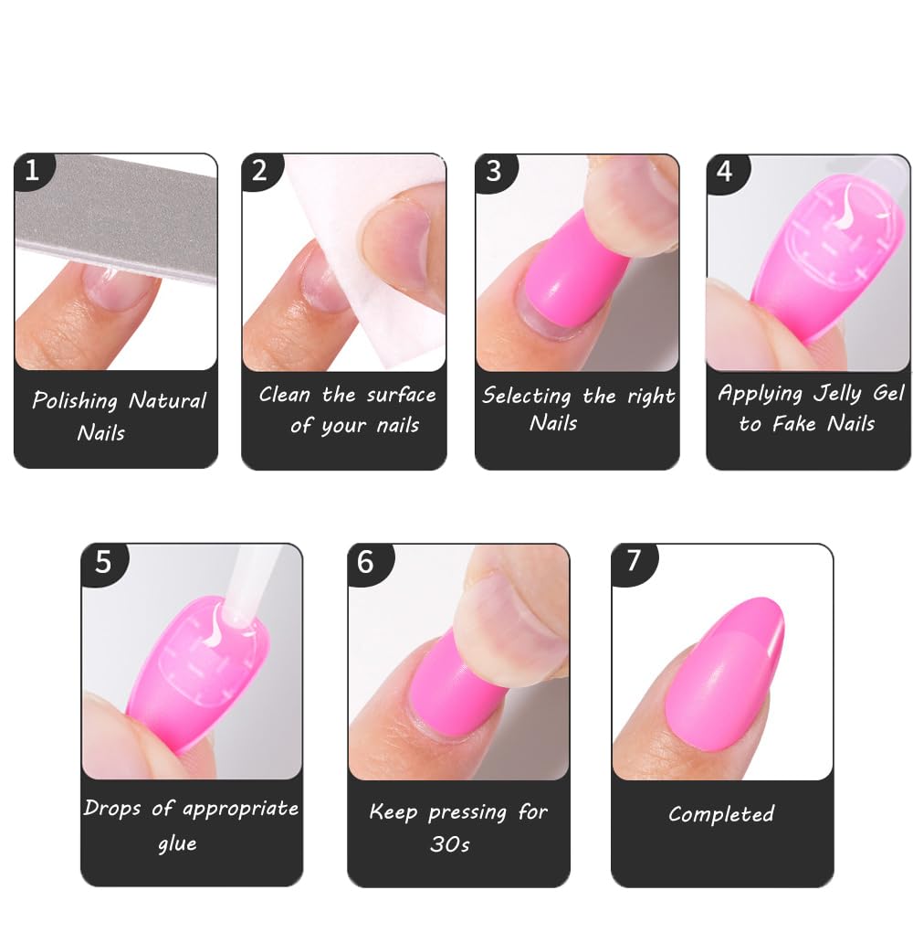 Press On Nails Short Almond Brown Nails with Glossy French Tips in a Matte Finish 16 Sizes - 32 Nail Kit with Glue
