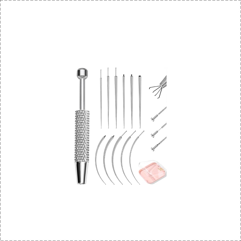 OUFER Piercing Ball Grabber, 16G/18G/20G Flat Back Earrings Piercing Guide needle Tool, Surgical Steel Internally Threaded Push Pin External Thread Assistant Body Piercing Kit for Ear Nose Lip Tool