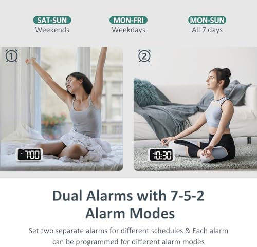 Odokee Digital Dual Alarm Clock for Bedroom, Easy to Set, 0-100% Dimmer, USB Charger, 5 Sound Adjustable Volume, Weekday/Weekend Mode, Snooze, 12/24Hr, Battery Backup, Compact Clock for Bedside(White) | Easy to Set Alarm Clock with Weekday/Weekend Mode...