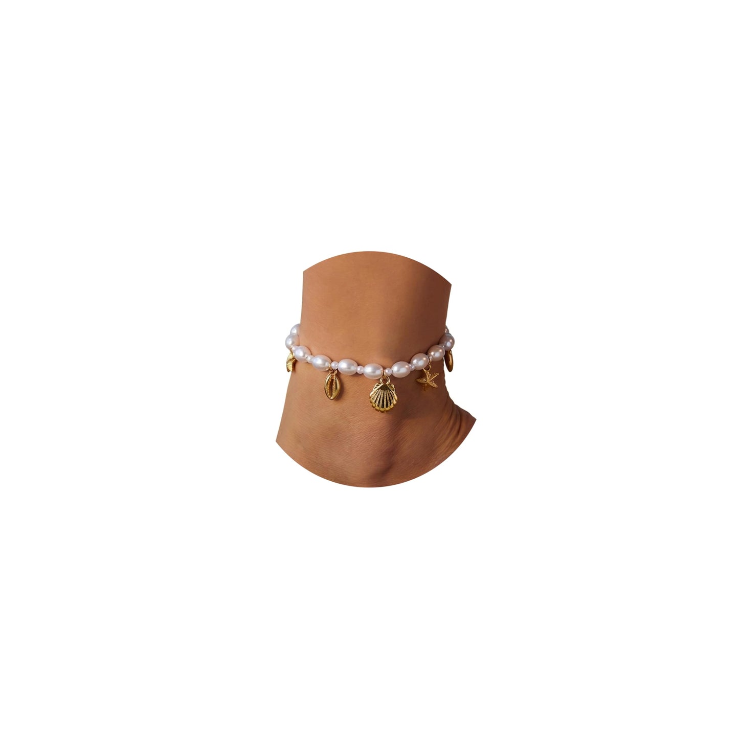 Qceasiy Shell Ankle Bracelet Set for Women, Gold Plated Boho Bead Adjustable Anklet, Hawaiian Beach Seashell Pearl Heart Starfish Conch Foot Jewelry Gifts (Pearl Shell(KC))
