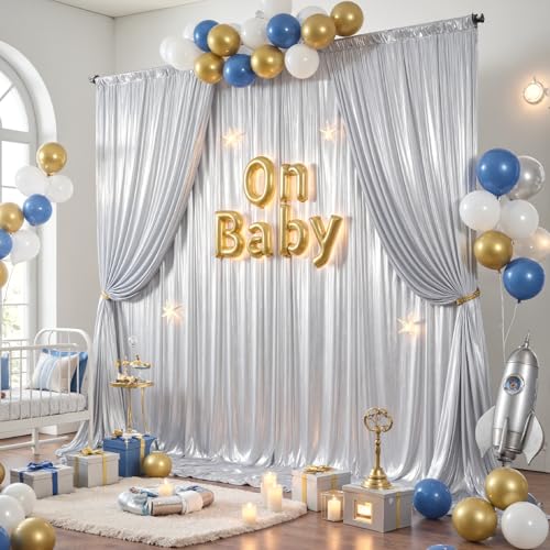 10x10ft Silver Backdrop Curtains Wedding Party Glitter Sequin Curtain Backdrop Photo Fabric Shimmer Drapes Backdrop Bridal Baby Shower Birthday Christmas Photoshoot Background 5x10FT, 2 Panels - color: Silver, size: 10ft X 10ft(2 Panels 5ft X 10ft)