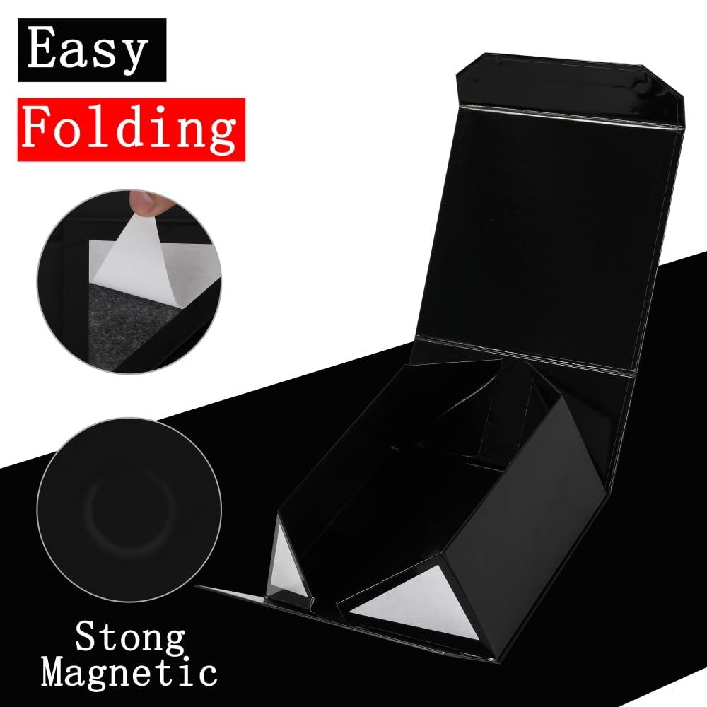 PACKGILO 6 Pcs Black Gift Box Large 13x11x5.3 Inch Black Large Gift Box with Crinkle Paper Magnetic Box with Shredded Paper Luxury Gift Boxes with Lids for Presents