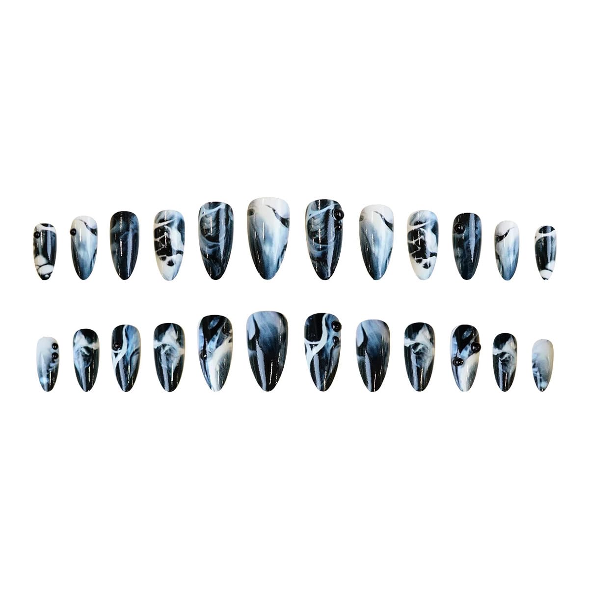 BABALAL Medium Almond Press on Nails - Black Gothic Acrylic Nails with Design, 24Pcs Full Cover Glue on Nails for Women and Girls