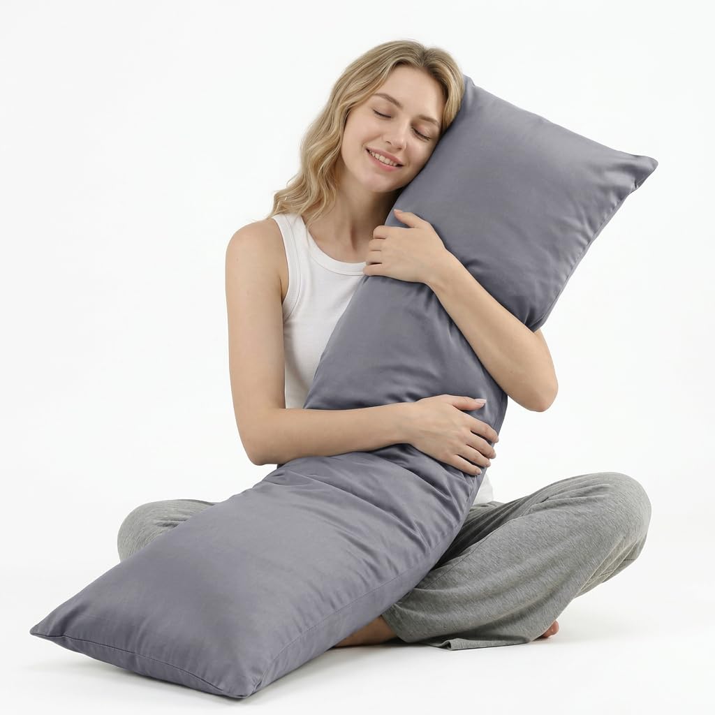 MIOTO Cooling Weighted Body Pillow with Tencel Cover（48" x 14"） 8.5lbs - Quilted Glass Beads Body Pillows for Better Sleep, Weighted Pillow for Adults, Long Pillow for Bed, Ideal Side Sleeper Pillow