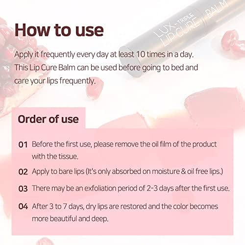 Lux Triple Lip Cure Balm (0.17 oz) (Pure) 4 million units sold in Korea, Natural Tinted Korean Lip Balm, Petroleum/Paraben Free, Lip Butter,lip balm hydrating,tinted moisturizer