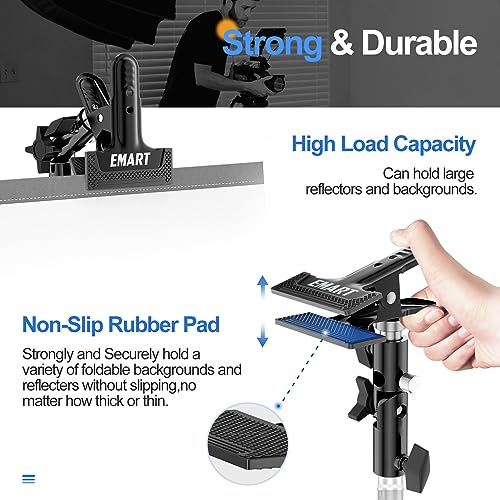 EMART Photography Reflector Holder, Photo Video Studio 5/8" Heavy Duty Metal Clamp Attachment, Light Stand Clip Mount with Umbrella Hole for Backdrop, Diffuser, Lighting - size: 1 Pack