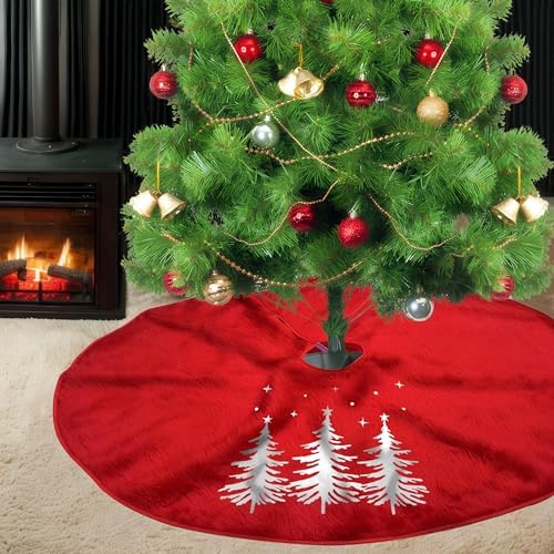 Red Christmas Tree Skirt, 36 Inch Christmas Faux Fur Tree Skirt for 4-6 Ft Christmas Tree Xmas Small Tree Skirt for Christmas Tree Decorations Indoor Holiday Winter Farmhouse Decorations
