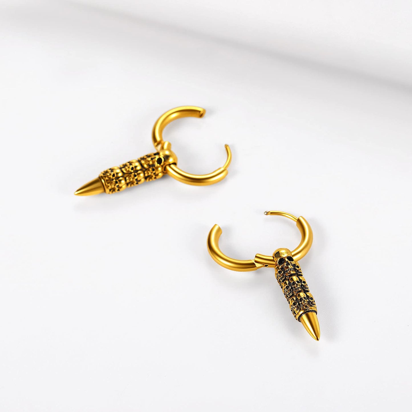 Gothic Skull Hoop Earrings for Men Drop Dangle Skulls Bullet Huggie Hoops Punk Halloween Jewelry