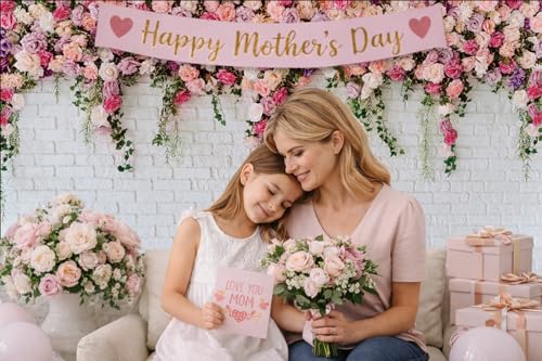 8x6ft Loral Wall Backdrop White Brick Flower Background Pink Rose Wedding Backdrop Romantic Garden Party Decoration for Bridal Shower Baby Shower Birthday Photo Booth - size: 8x6ft