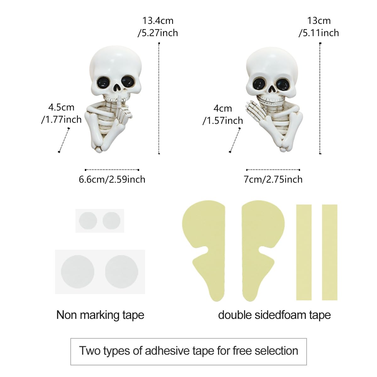 JARPSIRY Set of 2 Funny Keep Quiet Skeleton Statue Window Peeker Door Corner Decor, Horror Resin Skull Figurines Gothic Wall Sculpture Spooky Home Halloween Decorations