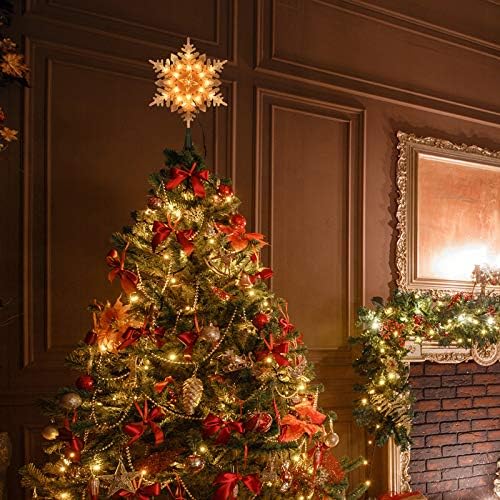Brizled Christmas Tree Topper with 20 Light, 9.25" Lighted Snowflake Topper