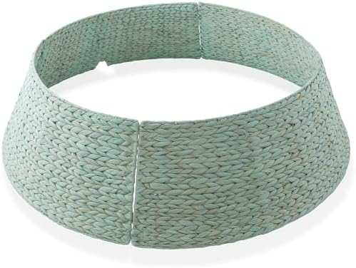 Casafield 42-Inch Christmas Tree Collar, Woven Water Hyacinth Tree Base Cover with Cord Cut Out, Seafoam