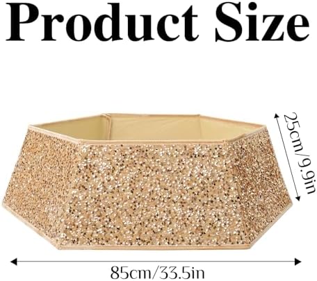 XmasExp Christmas Tree Collar, 33.5 inch Sequin Tree Skirt Stand Base Cover for Home Decor, Large Size 6 Piece, Champagne Gold