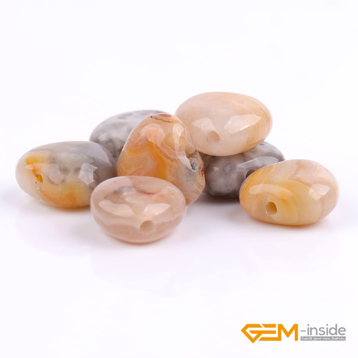 GEM-Inside 10mm Heart Charms Natural Yellow Crazy Lace Agate Gemstone Stone Beads for Jewelry Making Full 15" Strand Power Energy Healing Chakra Stone Beads