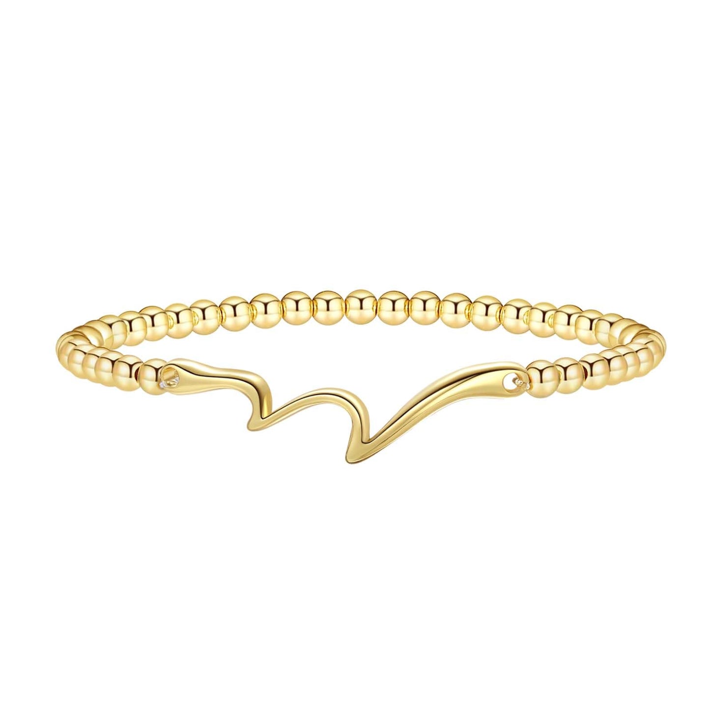 Beaded Bracelets for Women 14K Silver Gold Plated Stretch Handmade Ball Bracelets Cute Charm Bracelet Dainty Stackable Cross Heart Bow Wave CZ Circle Trendy Jewelry Easter Gifts (wave)