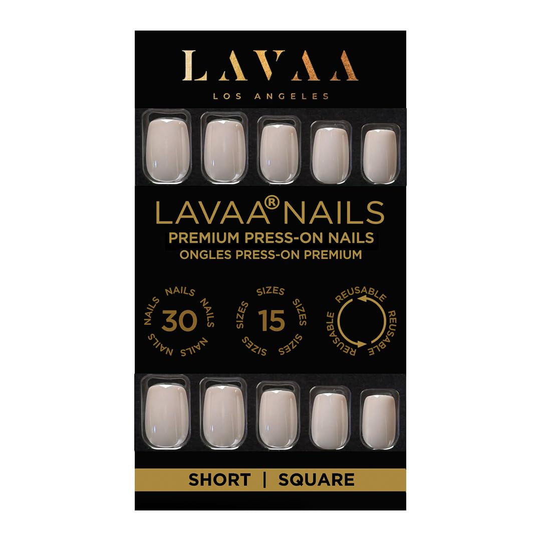 GLAZED NUDE Press-On Nails by Lavaa Beauty | Short Square Nude Pearly Chrome Finish