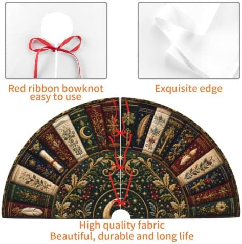 Magic Book Christmas Tree Skirt Xmas Tree Skirt, Winter Christmas Tree Mat for Home Party Holiday Indoor Outdoor Decorations