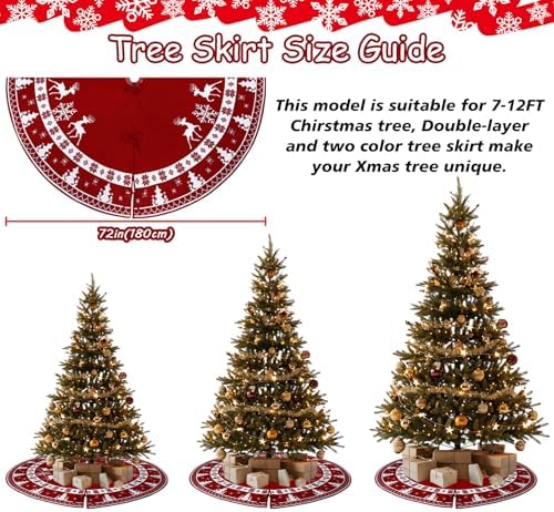 OurWarm 72 Inch Christmas Tree Skirt, Knit Tree Skirt for 7.5 ft Tree to 12ft Tree, Double Sided Large Knitted Tree Skirt Xmas Tree Skirts for Winter Indoor Holiday Party Christmas Tree Decorations
