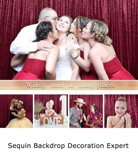 ShinyBeauty Burgundy Sequin Backdrop 5FTx7FT, Polyester, for Photography, Wedding, Baby Shower Backdrop Drapes, Happy Birthday - color: Burgundy, size: 5FTx7FT