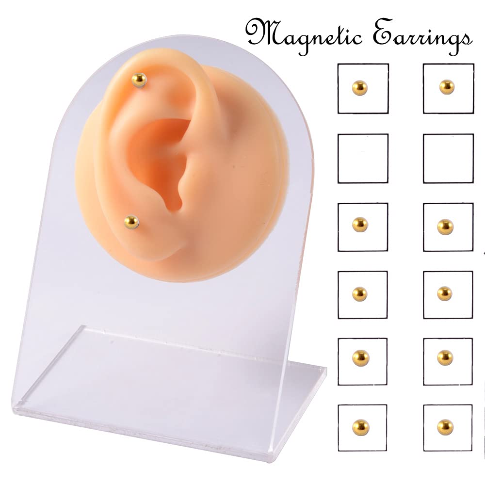 Stainless Steel Crystal Fake Ear Stud Earrings Nose Lip Ring Clip on Cubic Zirconia Tragus for Women Men Multicolor Non Piercing Jewelry Set-12pcs Gold Studs