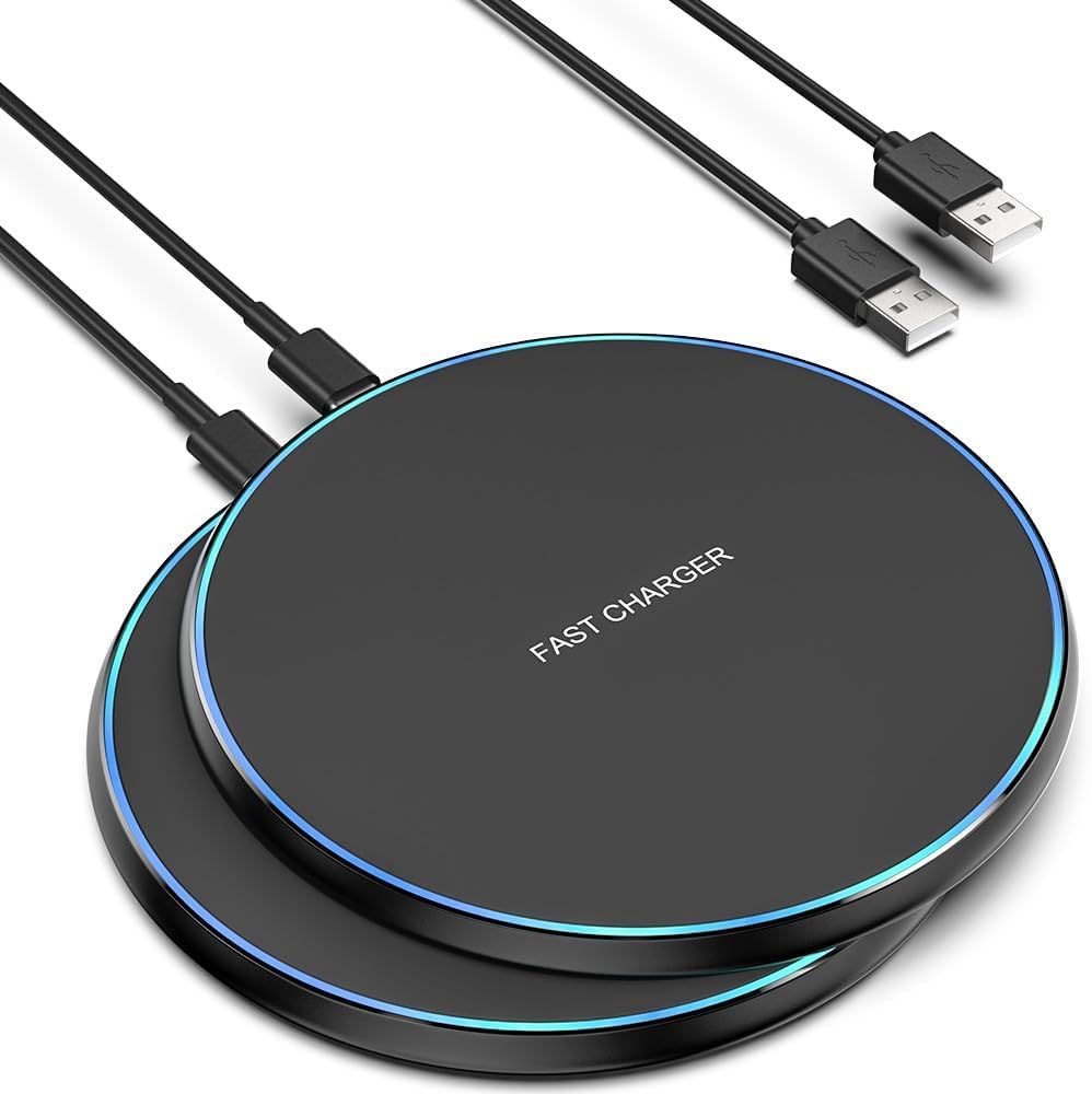 Wireless Charger, Wireless Charging Pad Compatible with iPhone 16 15 14 13 12 11 Pro Max, 15W Max Fast Wireless Charging Pad Mat for Samsung Galaxy S23/S22/S21/S20/S10, AirPods Pro/3/2, 2 Pack