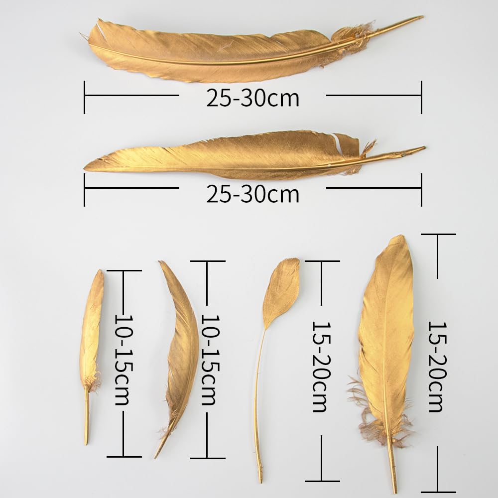 WENCELYL Gold Feather 6styles 30pcs Natural Goose Swan Feathers for Wedding Party Decoration DIY Crafts Halloween Performances Accessories