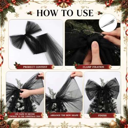 Soulchen 49 Inch Christmas Tree Topper Bow Large Tulle Ribbon,Black