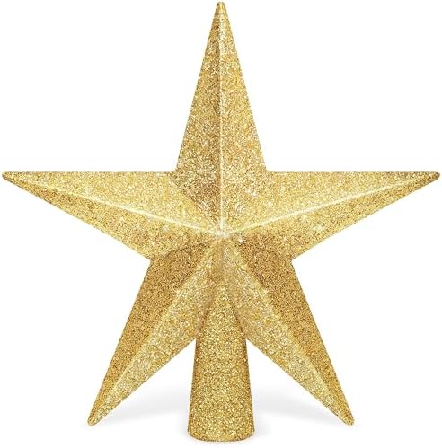 1 PCS Christmas Tree Topper, 4" Gold Glitter Xmas Star Tree Topper Decor
