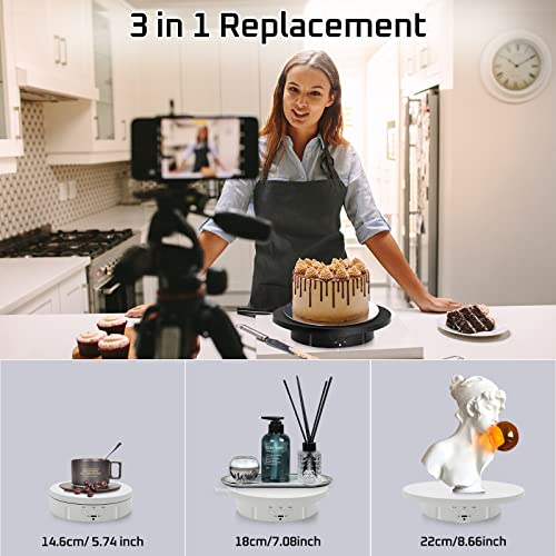 JAYEGT 3in 1 Motorized Rotating Display Stand with 5.74 /7.08/ 8.66 inch Replacement Cover，Max 22lbs Load , 360 Electronic Turntable for Photography Products (3 in1 / White/ With Remote controller) - color: White