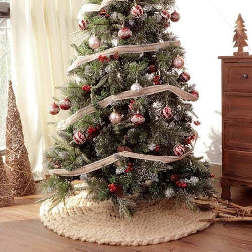 36 inch Christmas Tree Skirt: Chunky Knit Tree Skirt for 6ft Tree, Crochet Beige Small Tree Skirt, Vintage Tree Skirts, Rustic Farmhouse Christmas Decorations