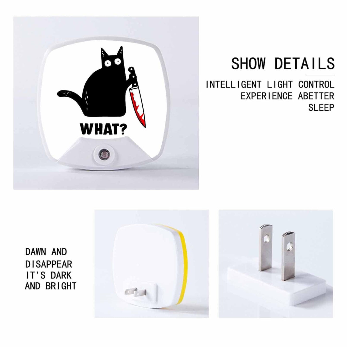 Chrobak LED Night Light,Black Cat and Knife What LED Night Light Plug into Wall with Dusk to Dawn Light Sensor White Energy Efficient Nightlight for Bedroom Bathroom Hallway Living Room Kitchen