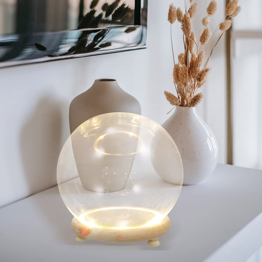 EXCEART Glass Dome with Wooden Base 4 Inch Clear Display Cover Ornament for Home Decor Featuring Led Lighted Preserved Flower Container Micro Landscape Display