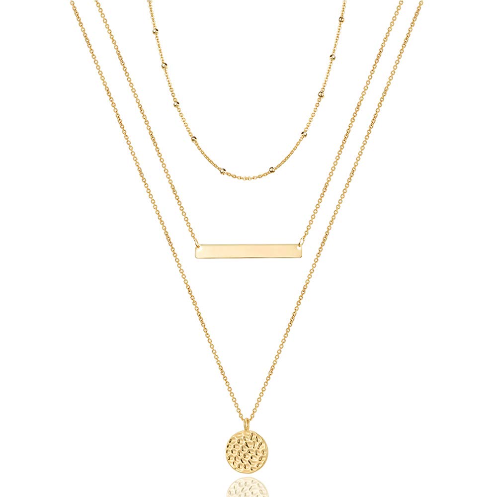 Turandoss Delicate Layering Choker Bar Necklace Hammered Disc Necklace Womens Layering Necklaces for Women