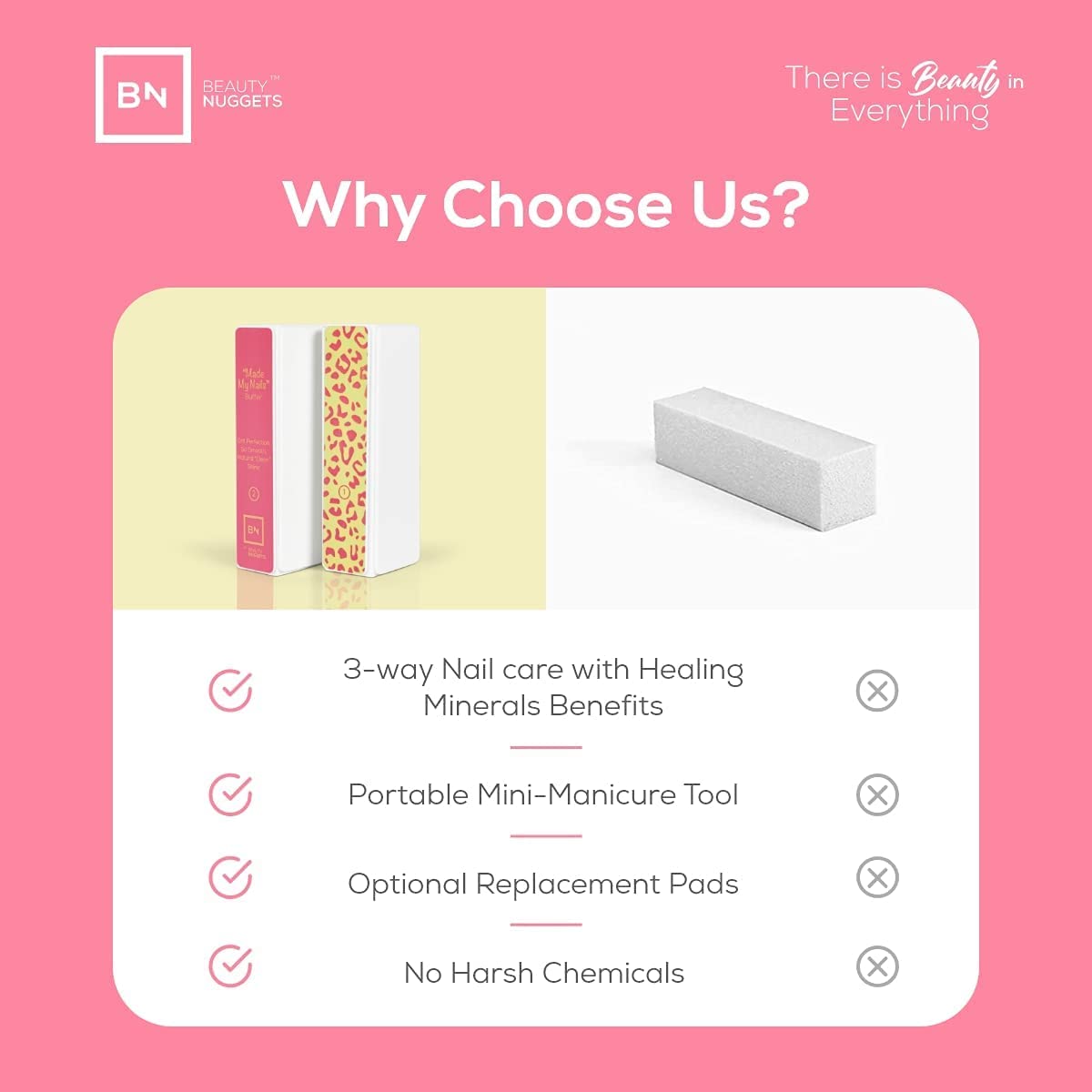 Beauty Nuggets Made My Nails Buffer, Ultimate Shine 3 Way Nail Buffing Block with Professional Nail File 120/180 Grit-Perfect All in One Manicure Tool for Smooth, Shiny, Twinkling Nails