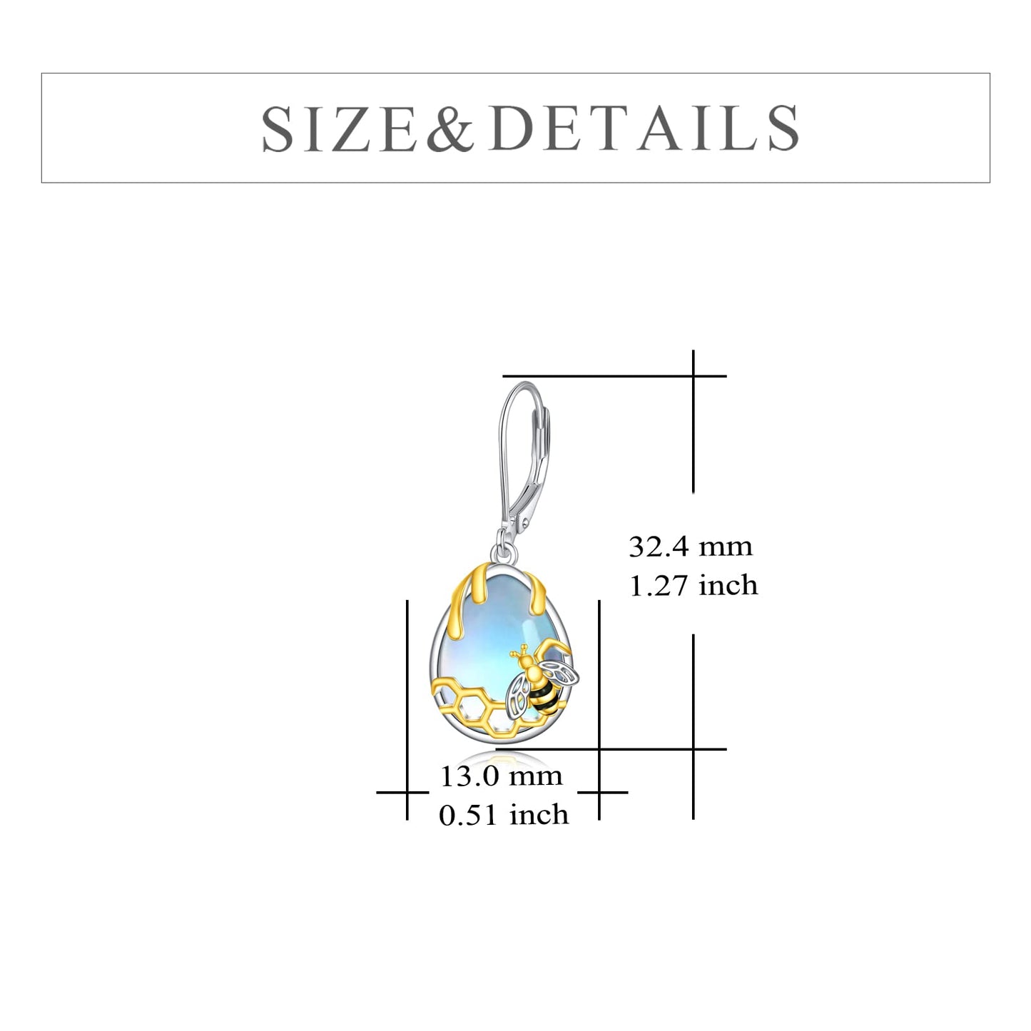 YFN Honeycomb Bee Moonstone Earrings 925 Sterling Silver Teardrop Dangle Hypoallergenic Leverback Earring for Women