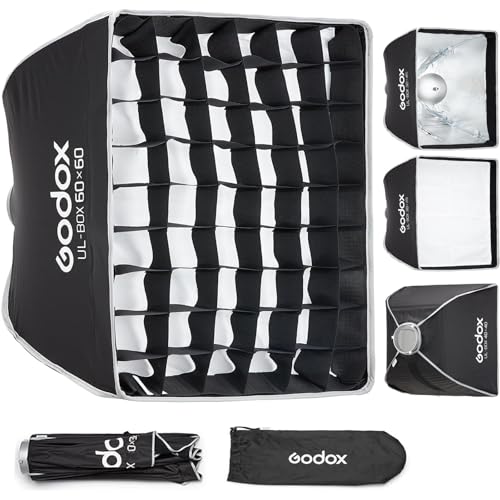 Godox 24" Square Softbox Quick Release, UL 60x60cm Universal Bowens Mount Soft Box Fast Setup for Studio Photography, Streaming, Video Lights with Diffusers/Honeycomb Grid/Diffuser Plate - size: 60x60cm /24"