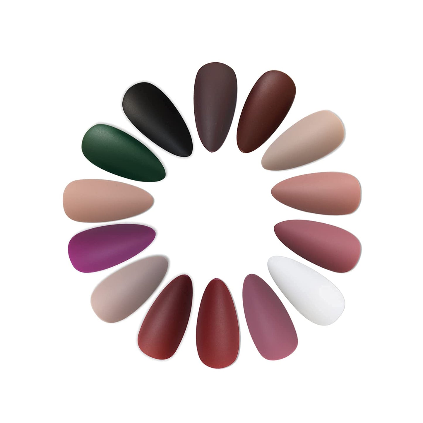 EchiQ 14 Packs Press on Nails Medium Almond Shape Stiletto Artificial False Nails With Design Faux Ongles Matte 336pcs