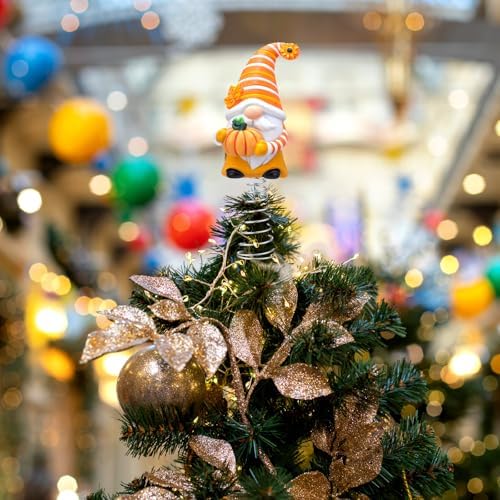 Gejoy Fall Gnome Miniature Tree Topper 5.1 Inches Mini Resin Gnome Ornaments with Pumpkin Maple Leaf Tree Top Decorations for Fall Harvest Autumn Thanksgiving Holiday Party Supplies Home Decor Gifts